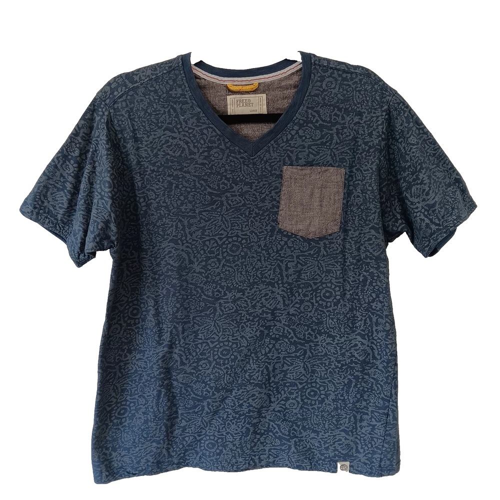 Free Planet Men's T-Shirt Large Blue Cyan Short Sleeve Soft Casualβ Tee